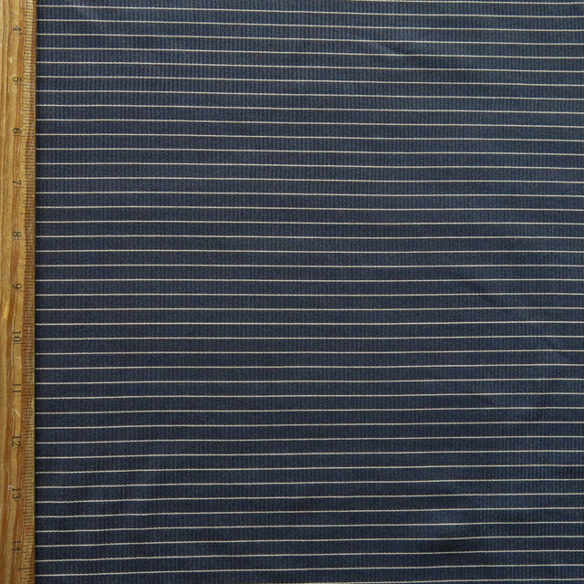 Swim Knit Taupe Micro Mini Stripe on Black Nylon Spandex Ribbed Fabric