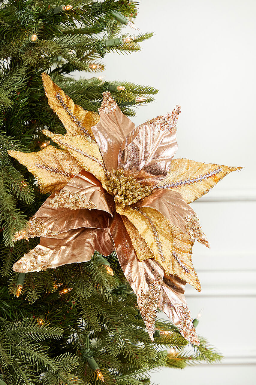 31” x 16.5" Champagne Velvet Metallic Poinsettia