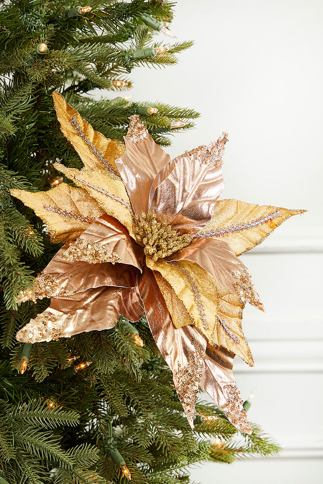 31” x 16.5" Champagne Velvet Metallic Poinsettia