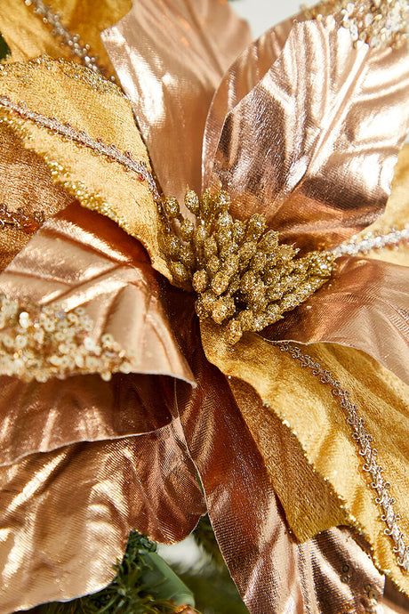 31” x 16.5" Champagne Velvet Metallic Poinsettia