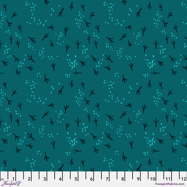 Cotton Print Teal Fancy Feet What the Birds Said 44/45"