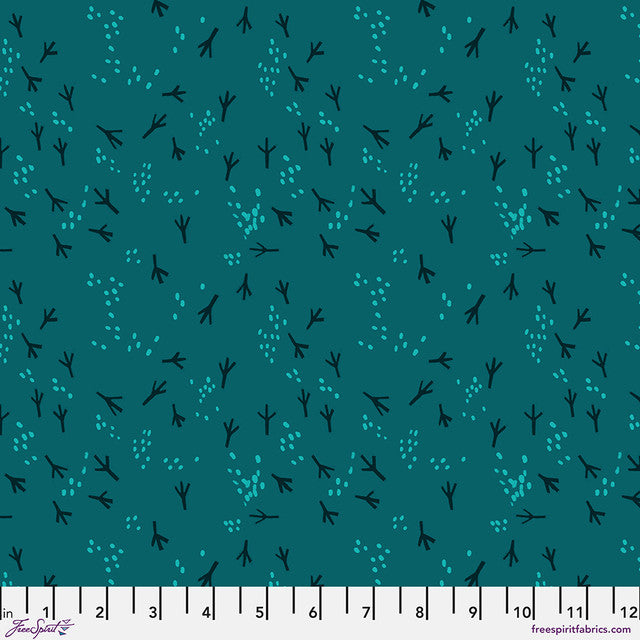 Cotton Print Teal Fancy Feet What the Birds Said 44/45"