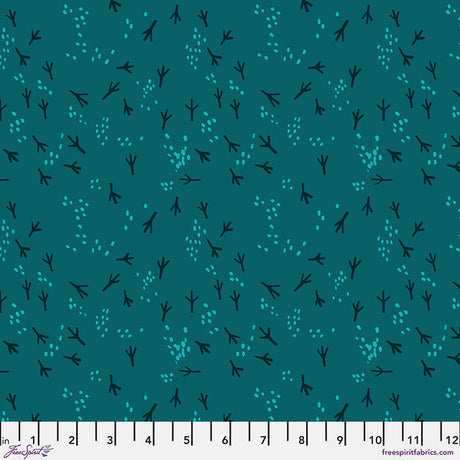 Cotton Print Teal Fancy Feet What the Birds Said 44/45"