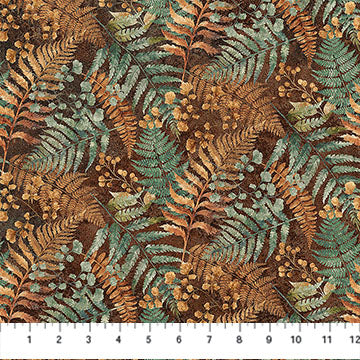 Cotton Print Teal Fern Rooted Stonehenge Fabric