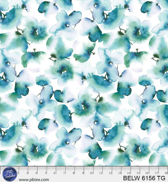 Cotton Wideback Fabric Teal Green Floral Butterfly Belle 108"