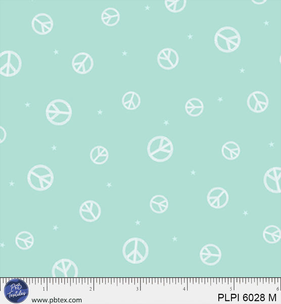 Cotton Print Teal Peace Symbol Peace, Love, Pickleball Fabric