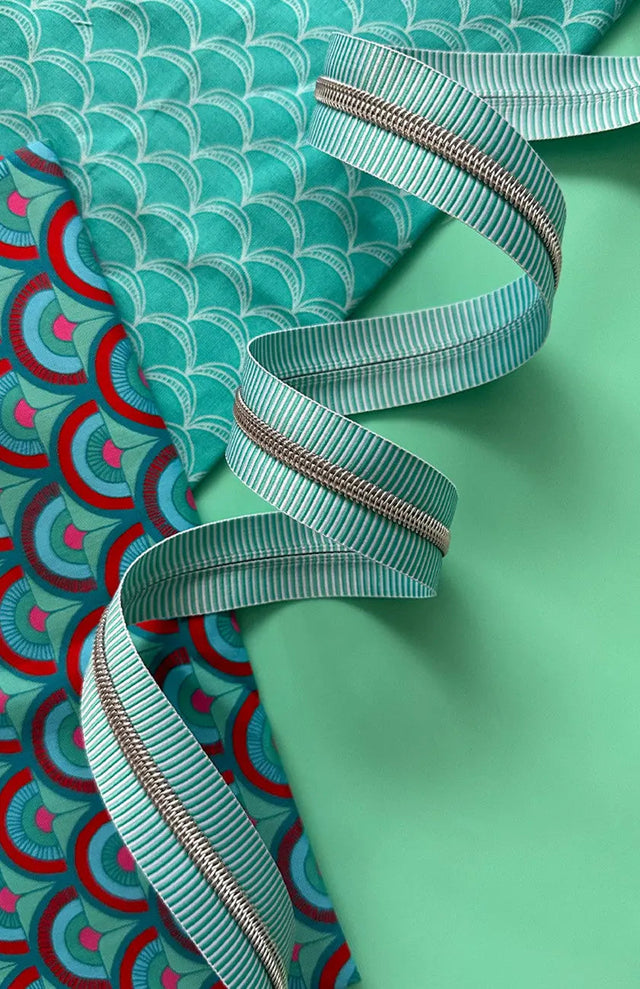 Zipper Tape with Nickel Teeth Teal Stripe