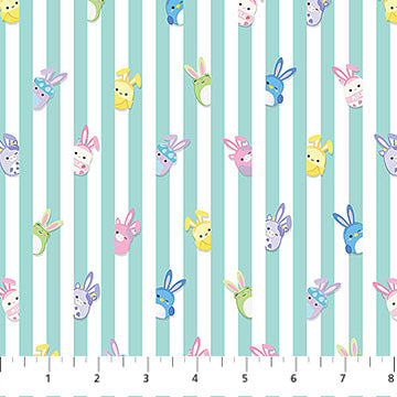 Cotton Print Teal Strips Springtime Squishmallows Fabric 44/45"