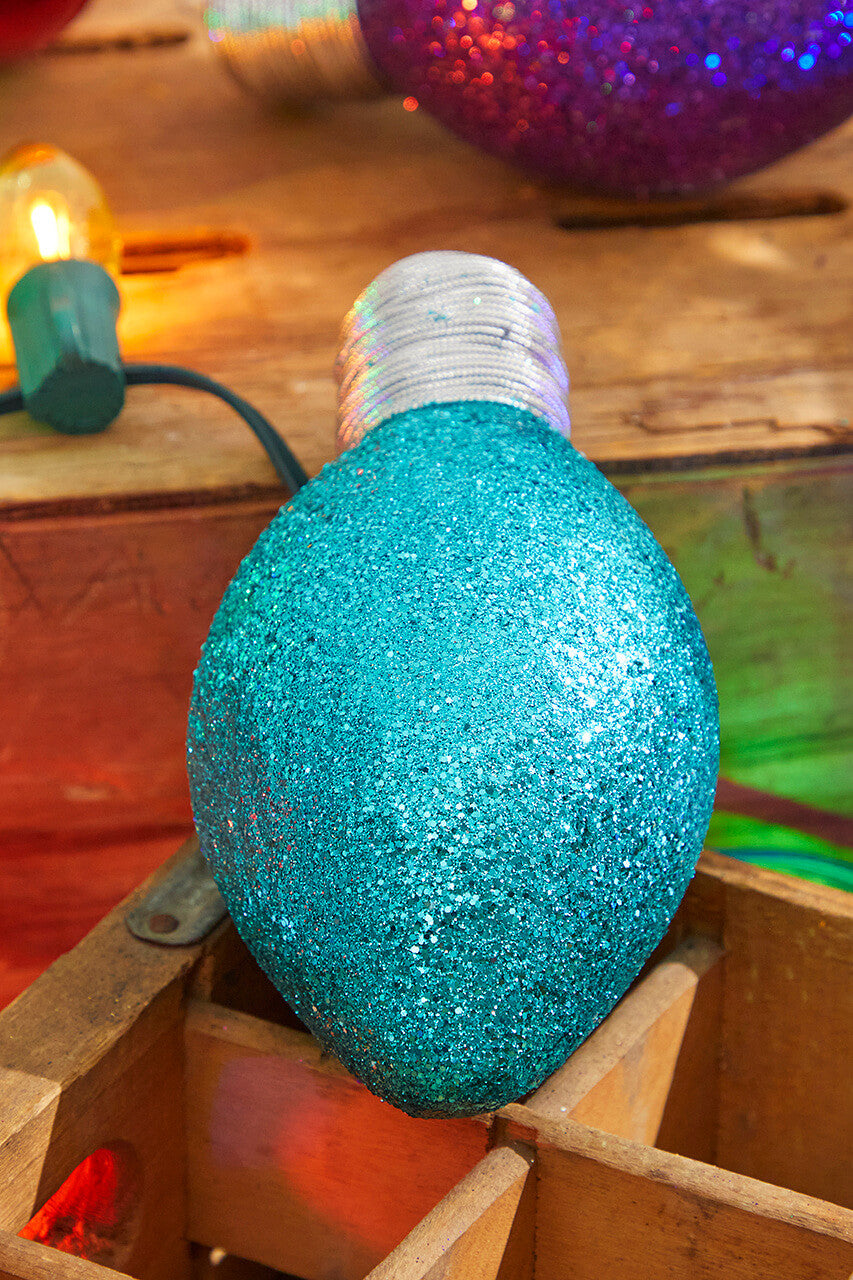 7 Inch Teal Glitter Light Bulb Ornament