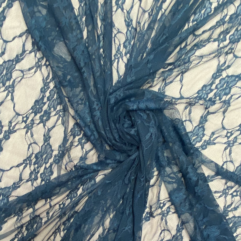 Teal Stretch Lace Nylon Spandex Fabric - Shimmery Floral Lace, 58/60" Width (1 Yard)