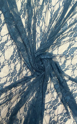 Teal Stretch Lace Nylon Spandex Fabric - Shimmery Floral Lace, 58/60" Width (1 Yard)