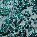 1 Yard Tulle Lace Fabric with Glitter and Floral Pattern, 58" Wide