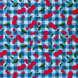 Swim Knit Cherries on Teal Gingham Poly Spandex