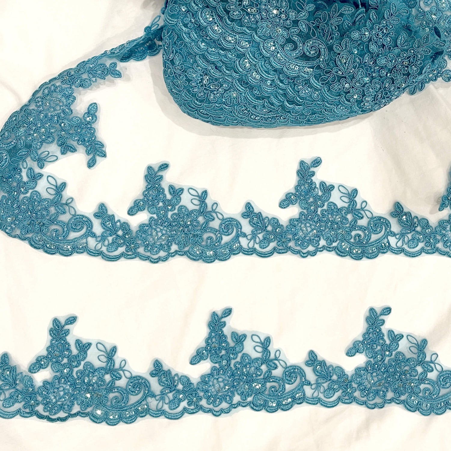 Beaded Corded Lace Trim on Polyester Net Mesh