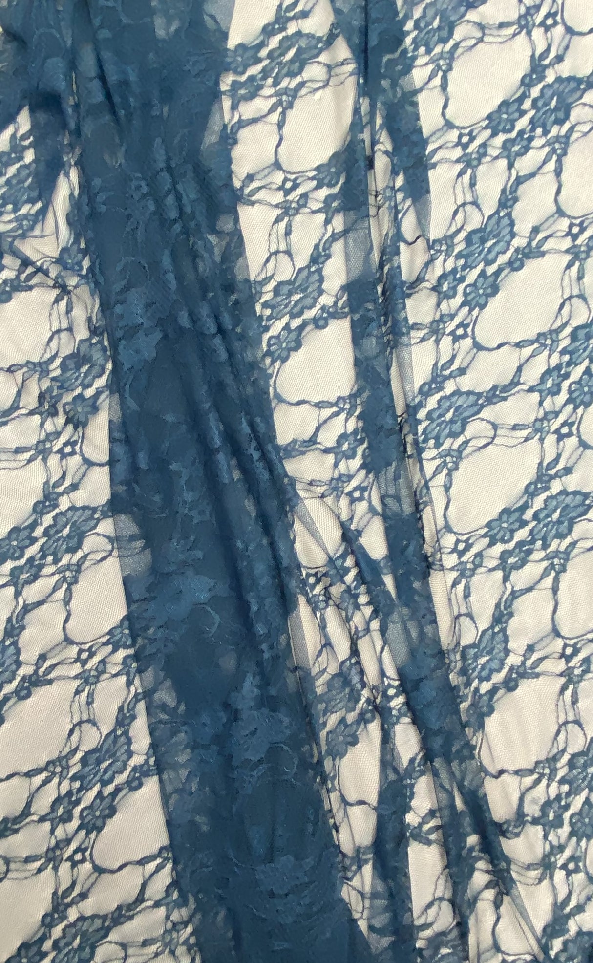 Teal Stretch Lace Nylon Spandex Fabric - Shimmery Floral Lace, 58/60" Width (1 Yard)