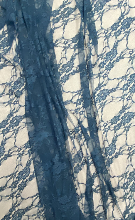 Teal Stretch Lace Nylon Spandex Fabric - Shimmery Floral Lace, 58/60" Width (1 Yard)
