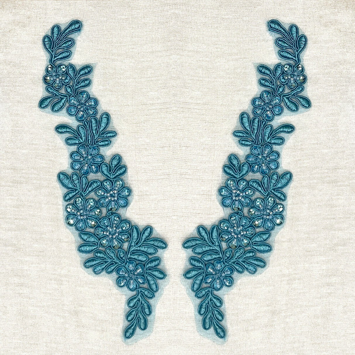 Beaded Corded Floral Lace Applique