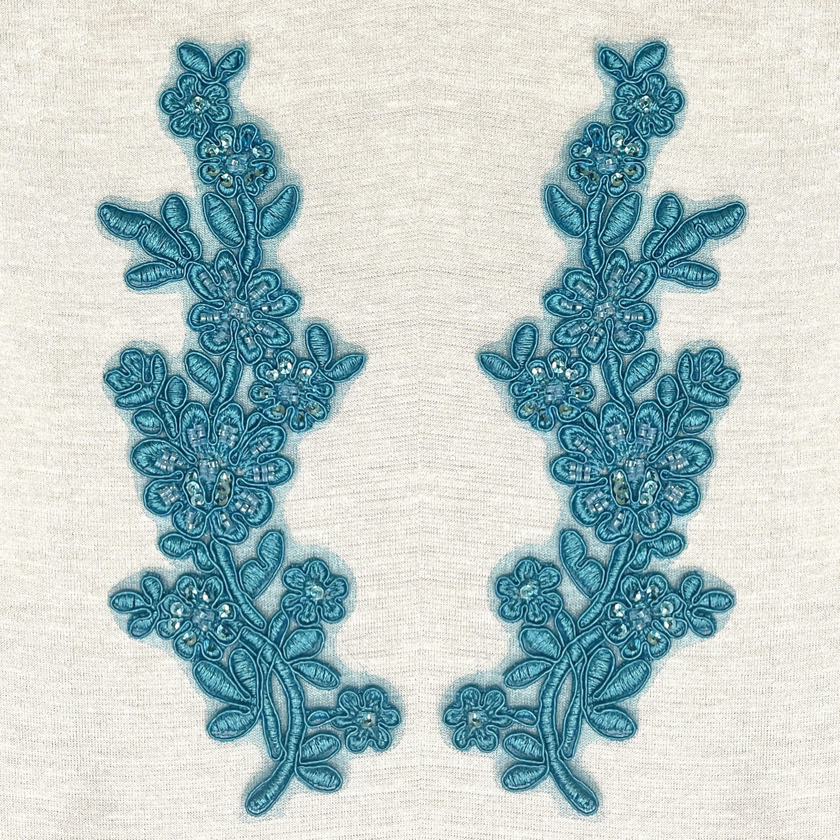Beaded Corded Floral Lace Applique 100% Polyester Net Mesh