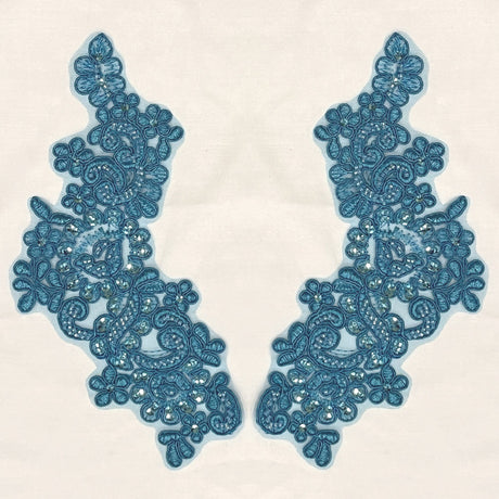 Beaded Corded Floral Lace Applique Pair