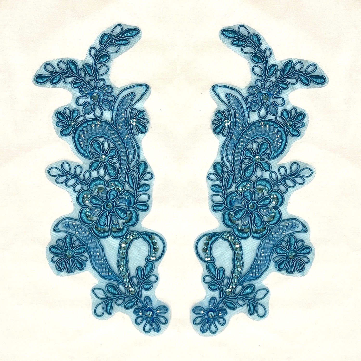 Beaded Corded Floral Lace Applique
