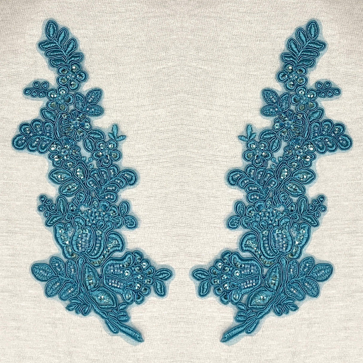 Beaded Floral Lace Applique on Polyester Mesh