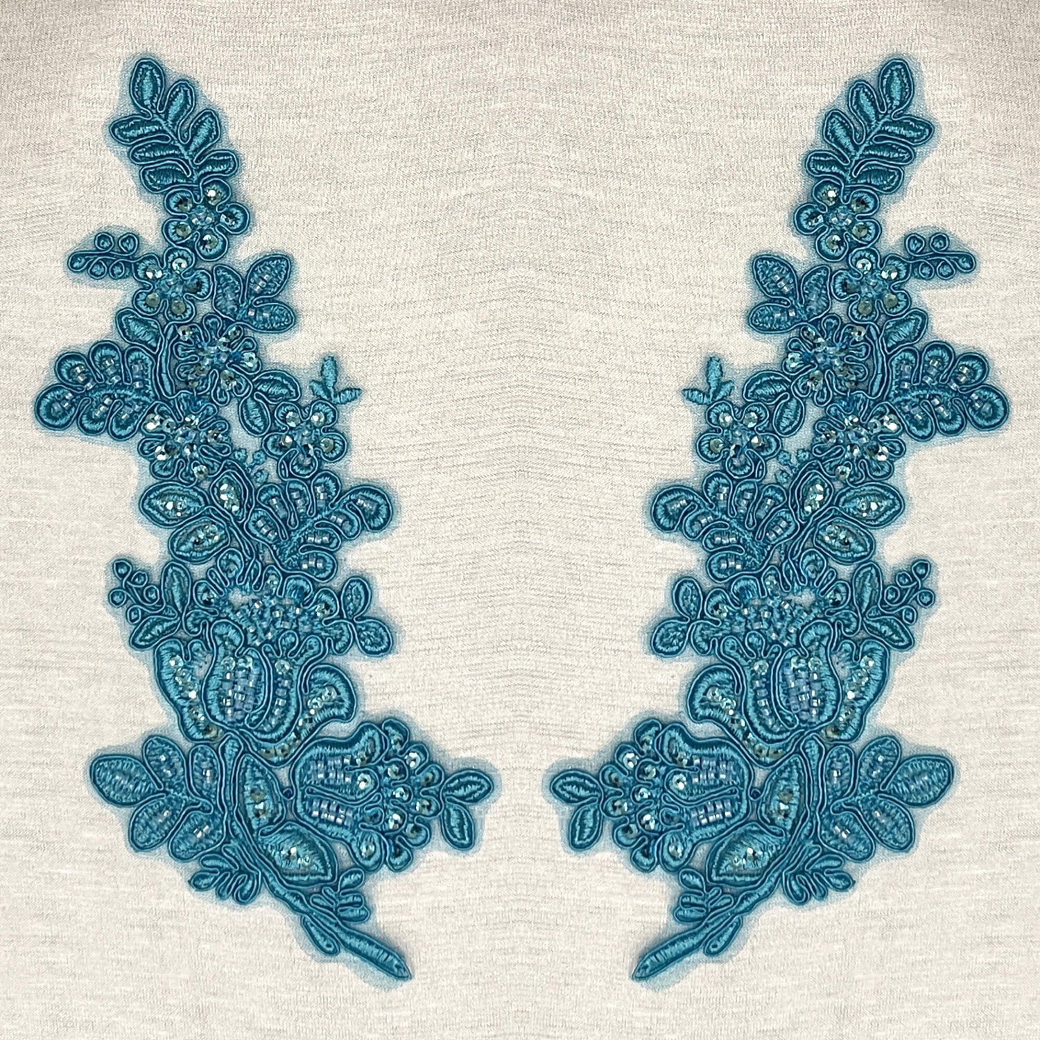 Beaded Floral Lace Applique on Polyester Mesh