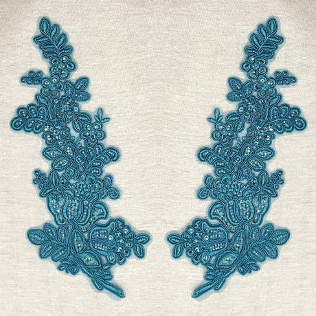 Beaded Floral Lace Applique on Polyester Mesh