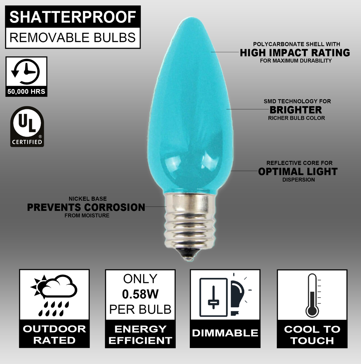 C9 Wonderful LED SMD Bulb (25 bulbs/bag) - Frosted, Teal