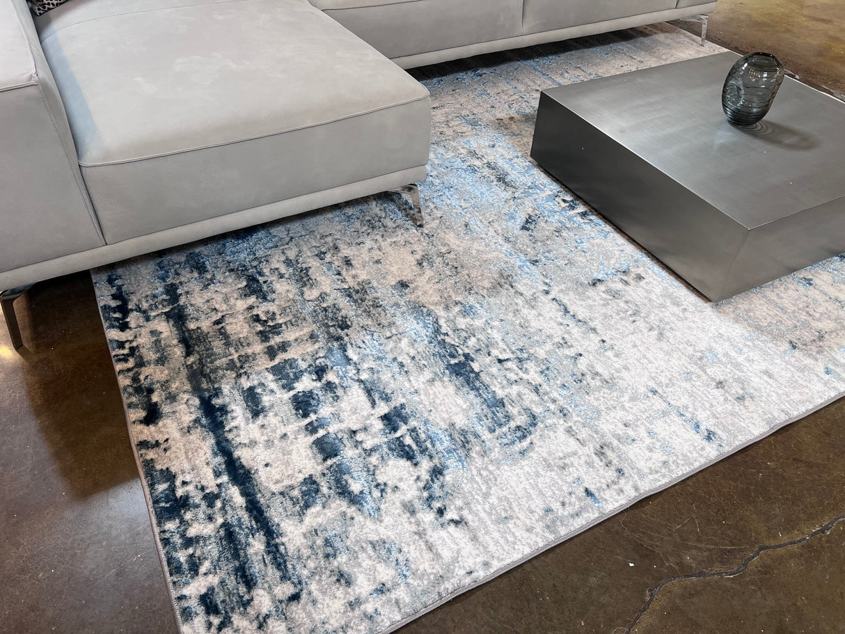 Tess 913 Blue Polyester Area Rug - Blue, Machine Made, Made In Turkey (5' 3" X 7' 4")