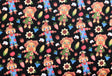 Quilting Cotton Thanksgiving Harvest Scarecrows on Black