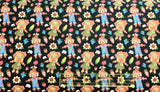 Quilting Cotton Thanksgiving Harvest Scarecrows on Black