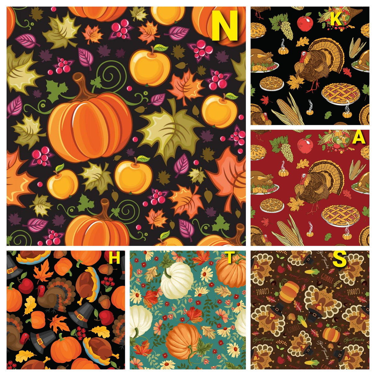 Quilting Cotton Thanksgiving Harvest Turkey Pumpkin Print