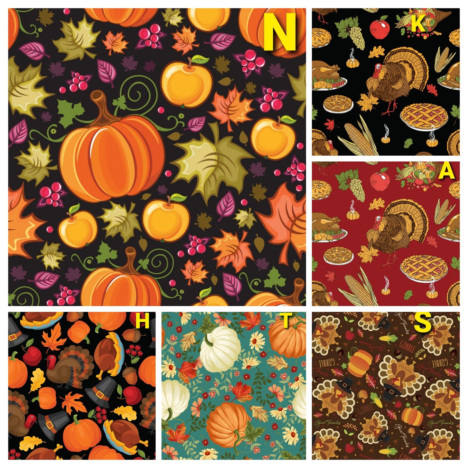 Quilting Cotton Thanksgiving Harvest Turkey Pumpkin Print