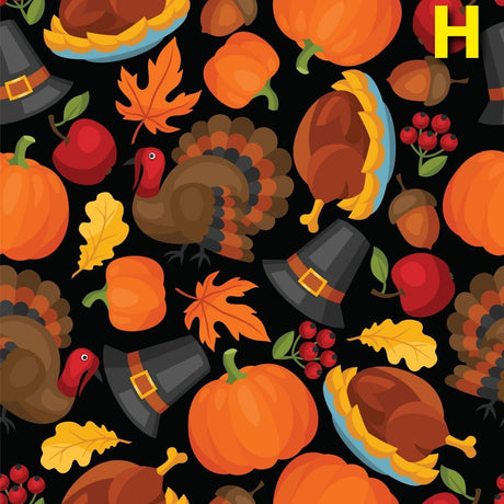Quilting Cotton Thanksgiving Harvest Turkey Pumpkin Print