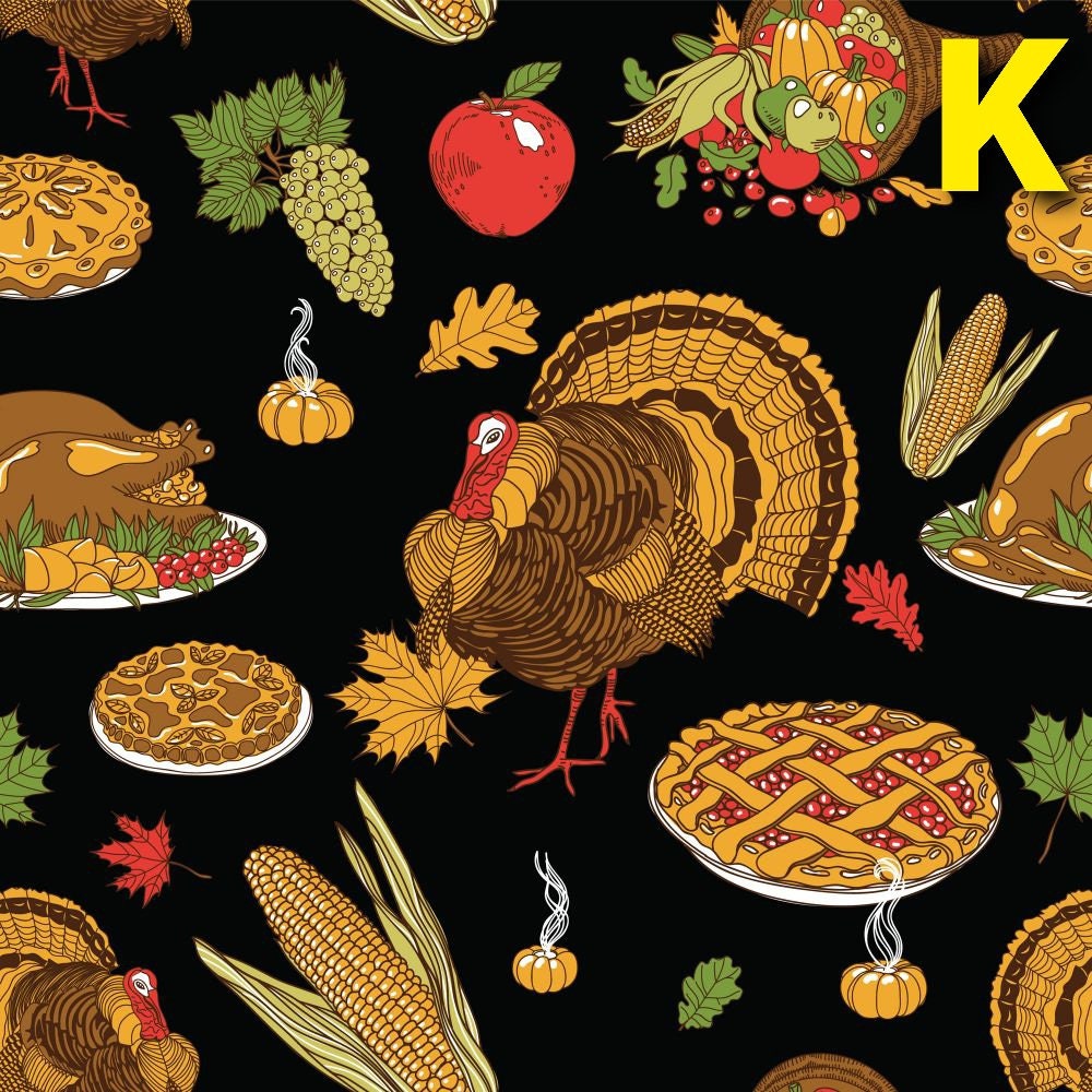 Quilting Cotton Thanksgiving Harvest Turkey Pumpkin Print