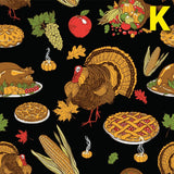 Quilting Cotton Thanksgiving Harvest Turkey Pumpkin Print