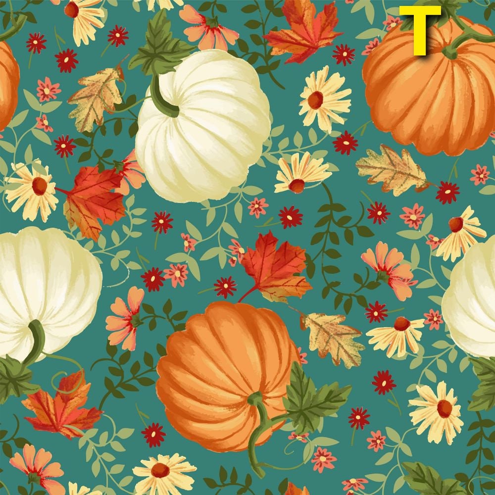 Quilting Cotton Thanksgiving Harvest Turkey Pumpkin Print