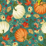 Quilting Cotton Thanksgiving Harvest Turkey Pumpkin Print