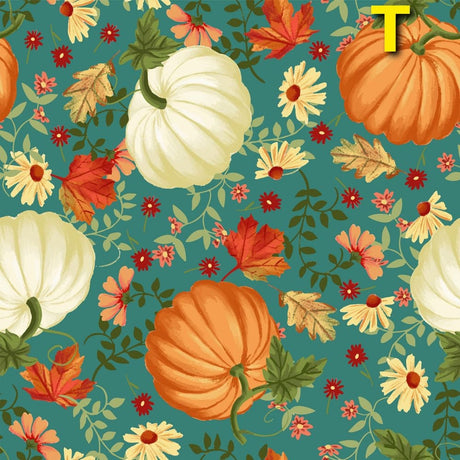 Quilting Cotton Thanksgiving Harvest Turkey Pumpkin Print