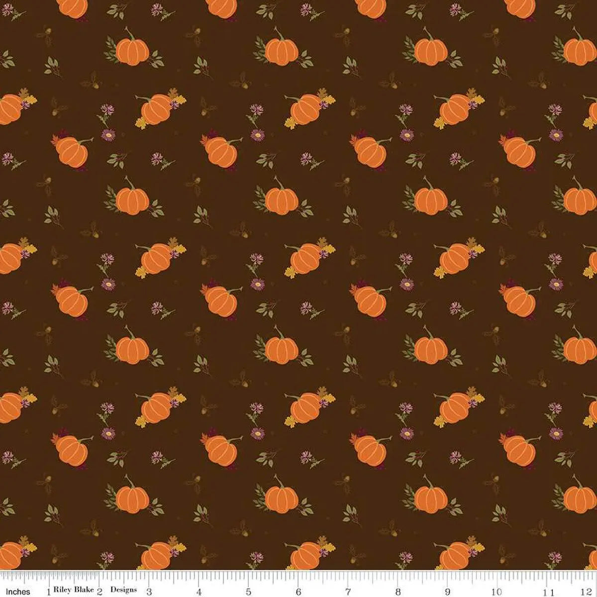 Cotton Print Autumn Pumpkins Brown 43/44 Fabric