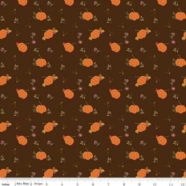 Cotton Print Autumn Pumpkins Brown 43/44 Fabric