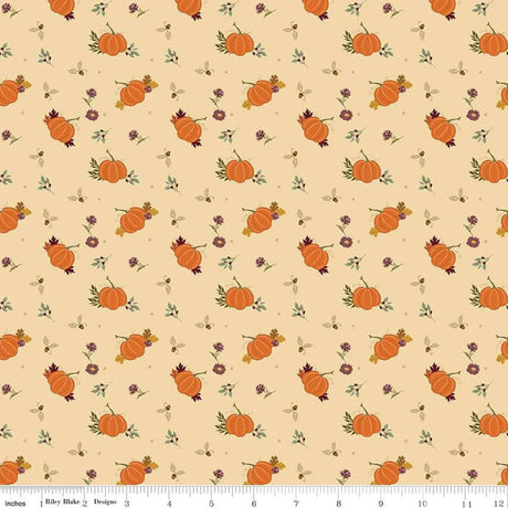 Cotton Print Fabric The Awe of Autumn Pumpkins Latte 43/44
