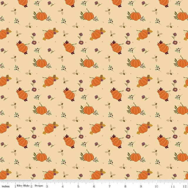 Cotton Print Fabric The Awe of Autumn Pumpkins Latte 43/44