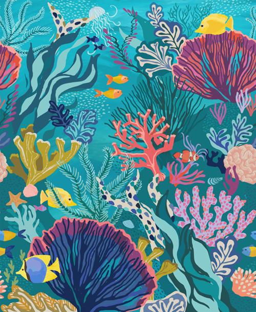 Cotton Panel Scenic Fish Reef 36" x 44"