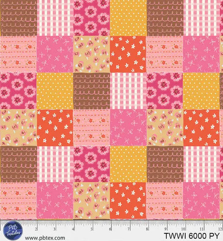 Cotton Fabric Things With Wings Pink Yellow Squares 44/45"