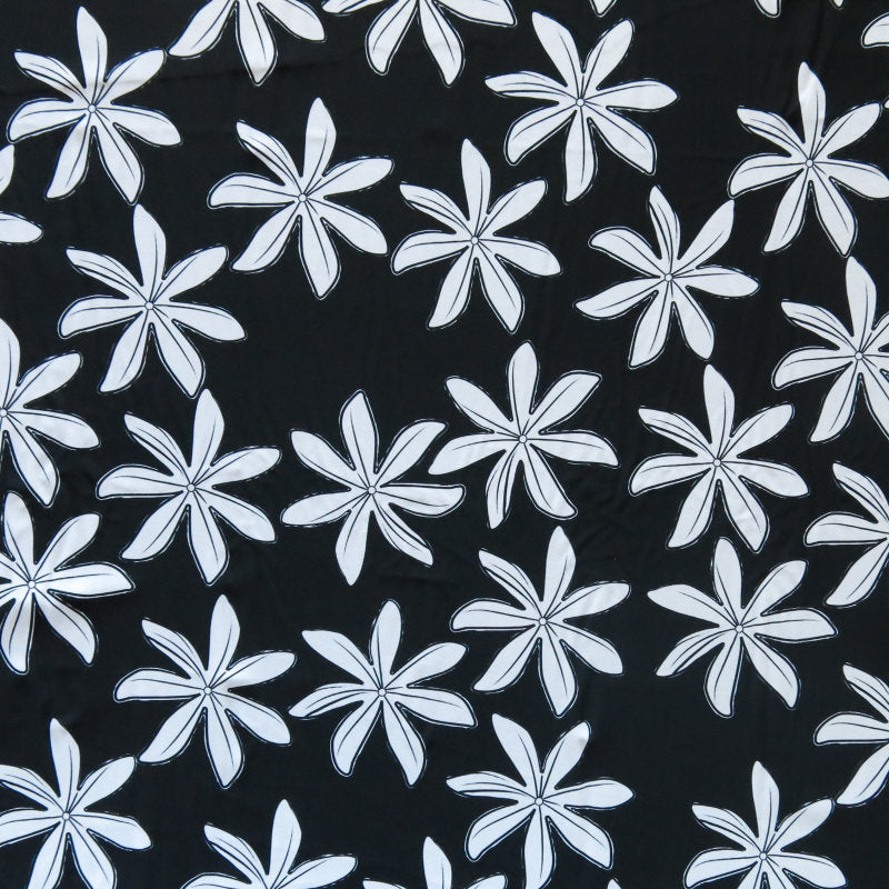 Swim Knit Nylon Spandex Tiare Floral Black White 4-Way Stretch UPF 50+
