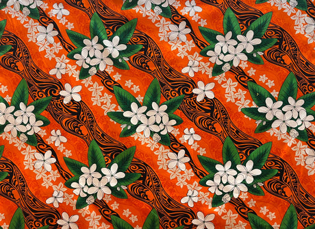 Tiare & Banana Leaf Tribal Design Cotton Fabric - Tribal Leaf Print, 45" Width (1 Yard)