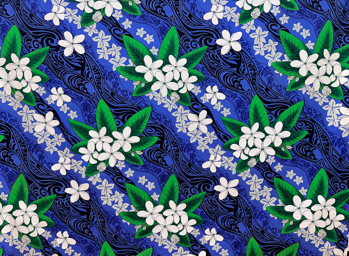 Tiare & Banana Leaf Tribal Design Cotton Fabric - Tribal Botanical Print, 45" Width (1 Yard)