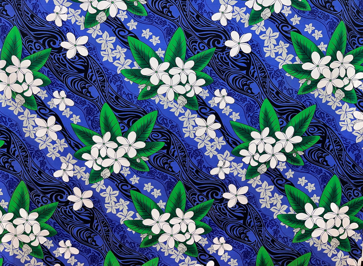 Tiare & Banana Leaf Tribal Design Cotton Fabric - Tribal Botanical Print, 45" Width (1 Yard)