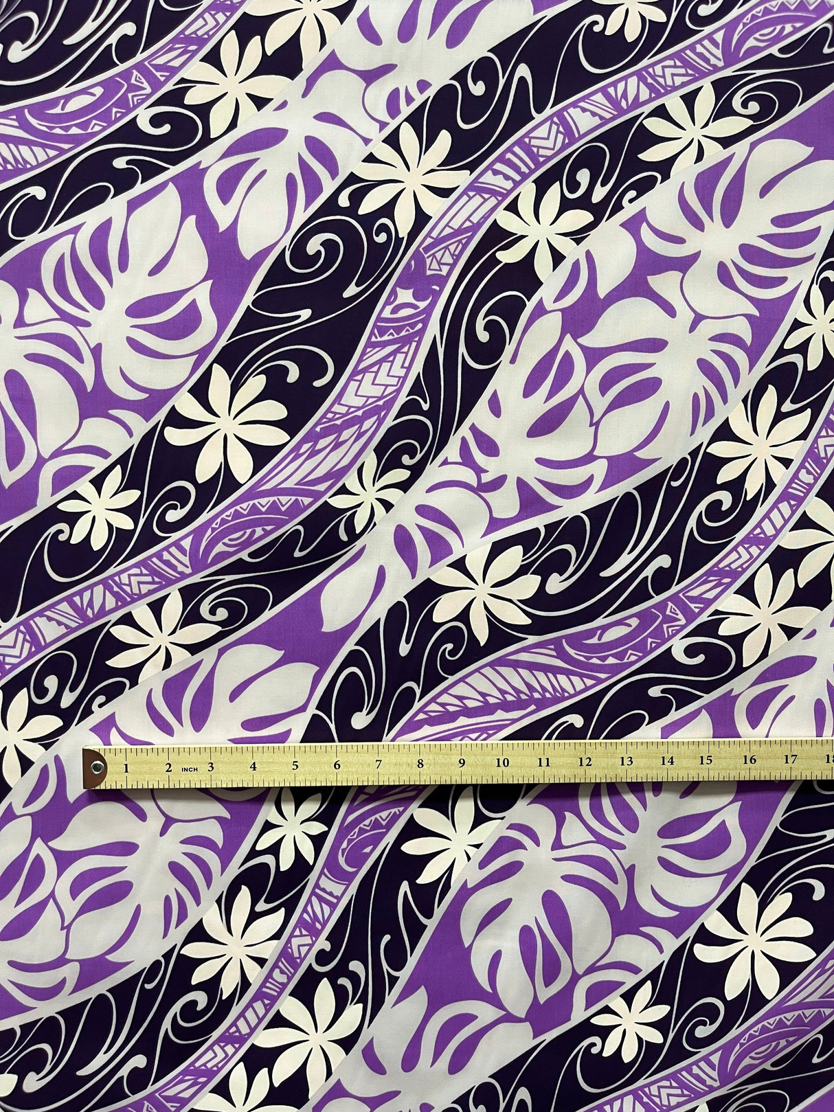 Tiare Monstera Traditional Tattoo Poly Cotton Fabric - Tropical Tiare Flowers And Monstera Leaves, 36 X 45IN (1 Yard)